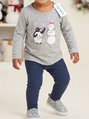 NWT Girl’s Carter’s Holiday Penguin & Snowman Top – Size 18 Months